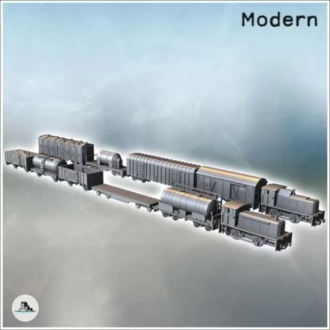 Modern Material Transport Wagon Set and Wagons with Tanks (1) - Modern WW2 WW1 World War Diaroma Wargaming RPG Mini Hobby