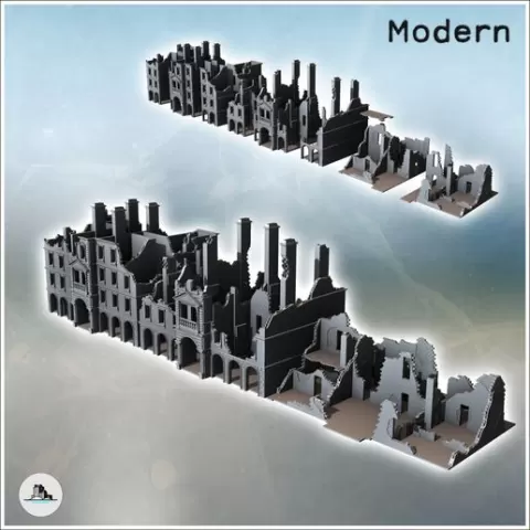 Set of Eight Modern Ruined Buildings with Chimneys (13) - Modern WW2 WW1 World War Diaroma Wargaming RPG Mini Hobby