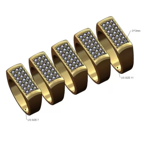 Diamond iced rectangular domed signet ring US sizes 7to11 3D print model