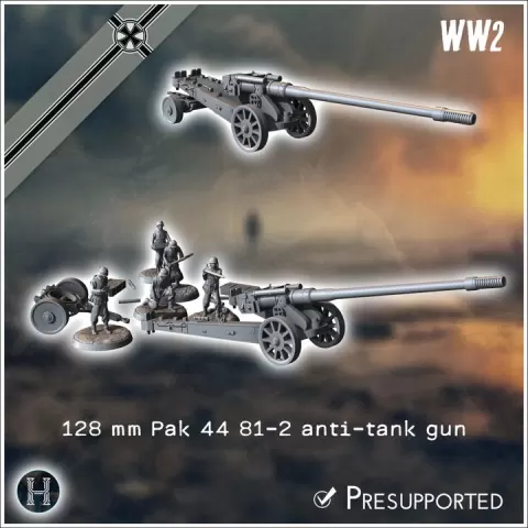 128 mm Pak 44 81/2 anti-tank gun (with 5 crews) - Germany Eastern Western Front Normandy Stalingrad Berlin Bulge WWII by Hartolia Miniatures
