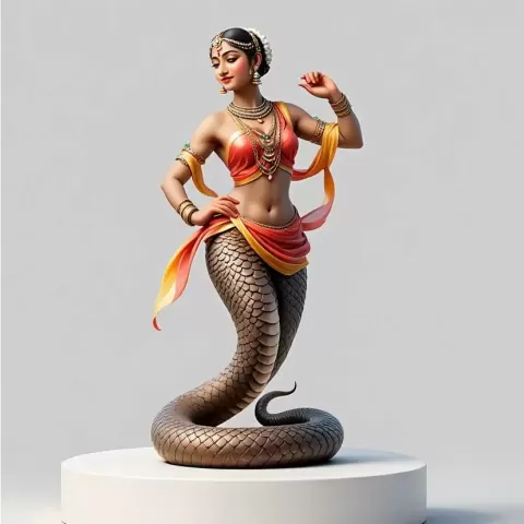3582 Color 3D Model of a Dancing Snake Woman in Indian Style - AStoryTeller