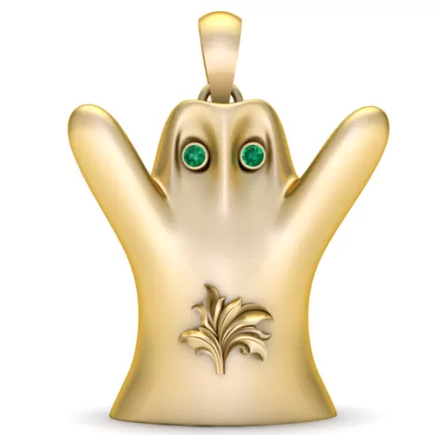 Cute Ghost Pendant with Emerald Eyes