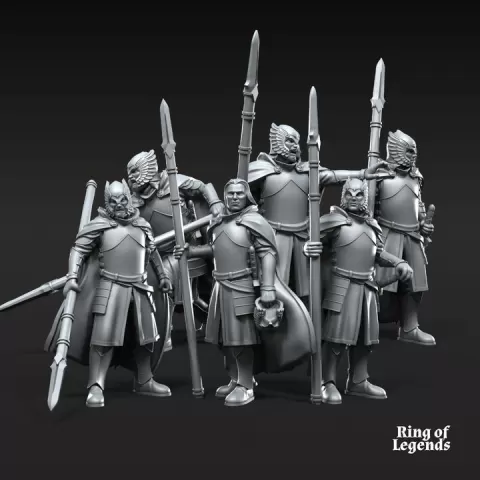 6x Grey Castle Court Guards with spears on foot | Grey Castle | Fantasy by Davale Games ©