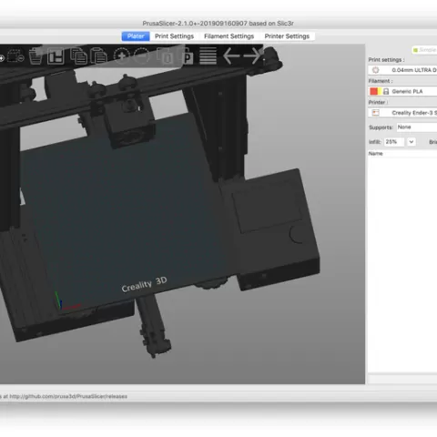 Cura Slic3r PrusaSlicer Ender 3 model