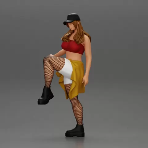 sexy girl standing in pantyhose mesh cap and shirt tied around her hips by 3DGeschaft Miniatures Figures