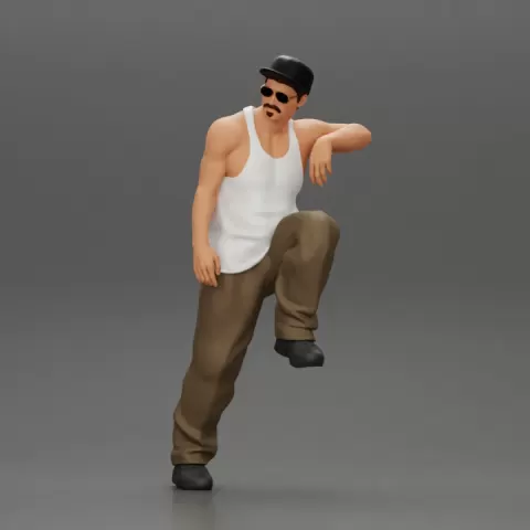 gangster wearing a cap and tank top leans casually against the car by 3DGeschaft Miniatures Figures