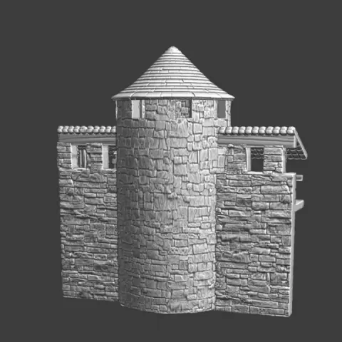 Medieval City Walls - Straight wall section with round tower by Northern Crusades Miniatures
