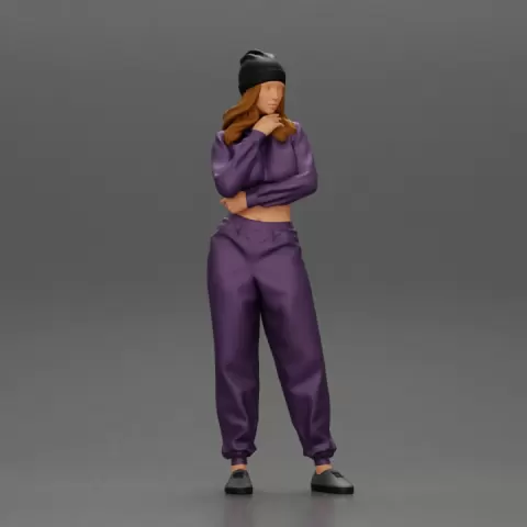 Young girl in a sporty outfit and a bonnet thinking by 3DGeschaft Miniatures Figures