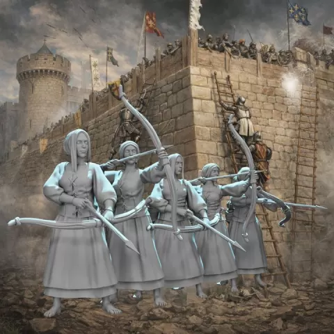 Medieval Female Archers – 5 Figure Set | 28mm/32mm STL | Wargaming Miniature & TTRPG by Northern Crusades Miniatures