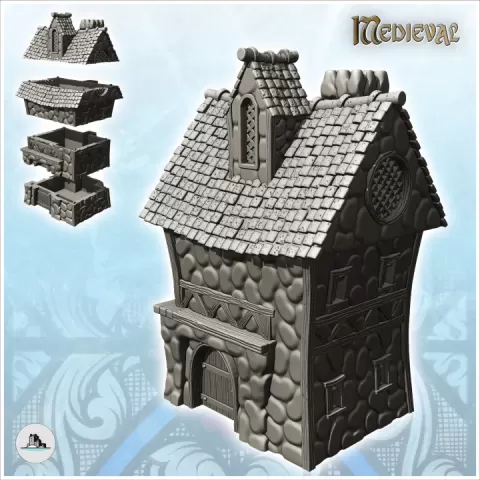Medieval house with exposed beams and stones (27) - Medieval Gothic Feudal Old Archaic Saga 28mm 15mm RPG by Hartolia Miniatures