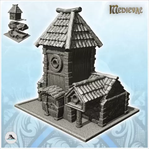 Medieval wooden building with everything and support column (19) - Medieval Gothic Feudal Old Archaic Saga 28mm 15mm RPG by Hartolia Miniatures