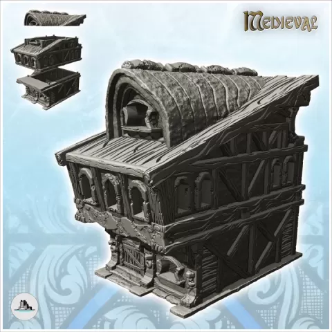 Medieval building with wide sloping roof and half-timbered walls (17) - Medieval Gothic Feudal Old Archaic Saga 28mm 15mm RPG by Hartolia Miniatures