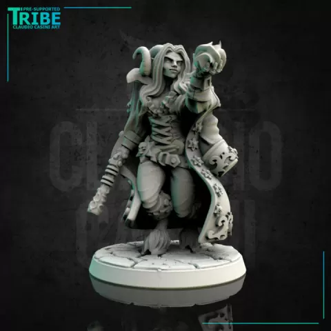 (0139) Female faun satyr saylor pirate commander wizard sorceress with spell and gun by Claudio Casini Art