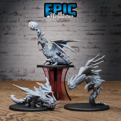 Young Horn Dragon Set / Legendary Drake / Winged Mountain Encounter / Horned Magical Beast / Evil Dragonborn / Draconic Army by Epic-Miniatures