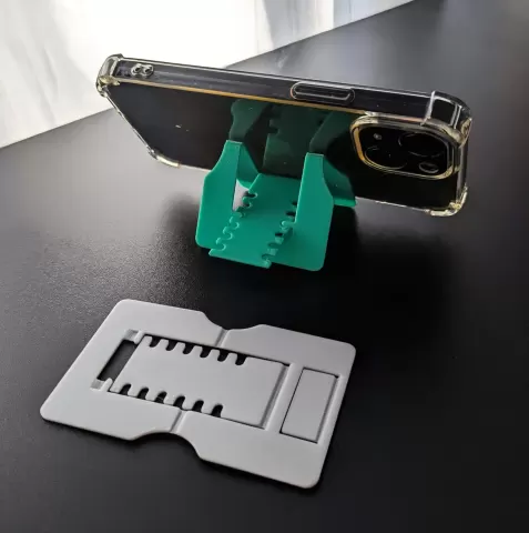 Ultra-thin credit-card sized phone stand (print-in-place). Only 5g of filament!