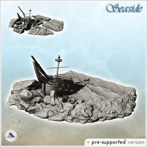 Carcass of ship stranded on the coast (5) - Pirate Jungle Island Beach Piracy Caribbean Medieval by Hartolia Miniatures