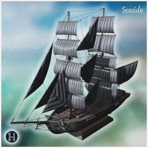 Brig sailing ship with two main masts (2) - Pirate Jungle Island Beach Piracy Caribbean Medieval by Hartolia Miniatures