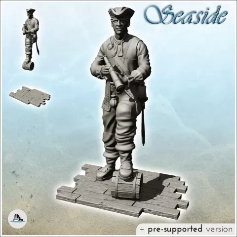 Old pirate with long view and foot on barrel (4) - Jungle Blackbeard Island Beach Piracy Caribbean Medieval by Hartolia Miniatures