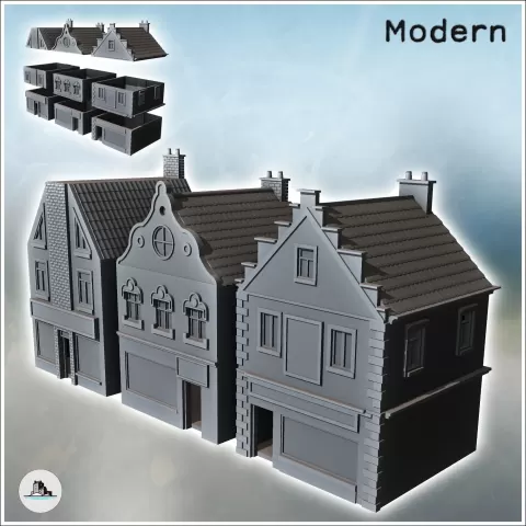 Set of Three Modern European Flemish Houses with Fireplace ( - Hartolia Miniatures
