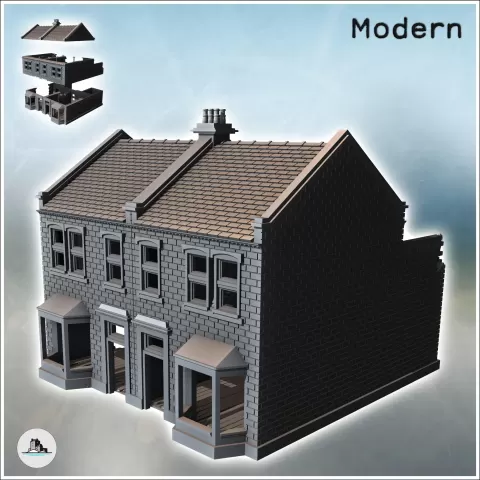 European houses with double bay windows and rear walls (dama - Hartolia Miniatures