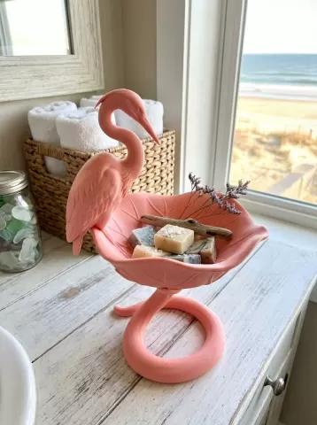 Coastal Heron Lily Pad Catchall – Elegant Flamingo Pink Tropical Soap Dish & Jewelry Tray