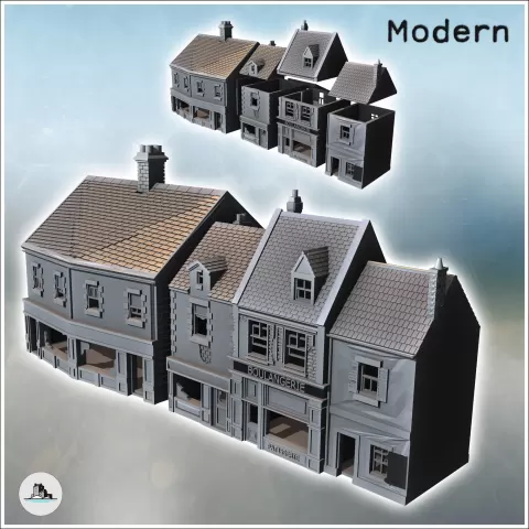 Set of four modern buildings with French bakery and ground-f - Hartolia Miniatures
