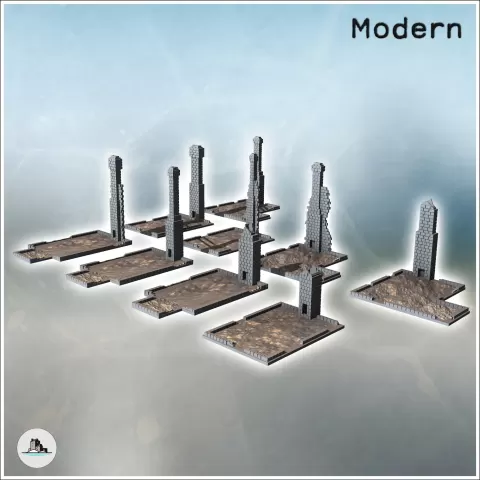 Set of nine urban brick chimneys with roof (4) - miniatures - Hartolia Miniatures