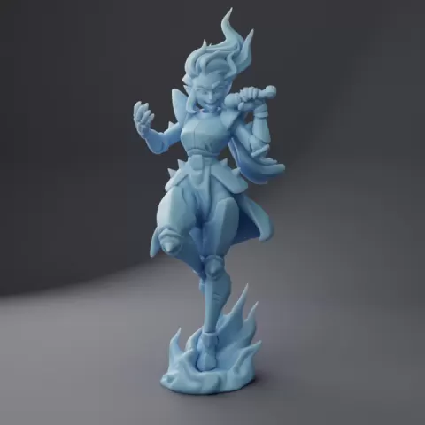 Flame, Genasi Bard | Bardic Beatdown: Battle of the Bands Bard ( Female Fire Genasi Bard / Genasi Singer ) by Twin Goddess Miniatures