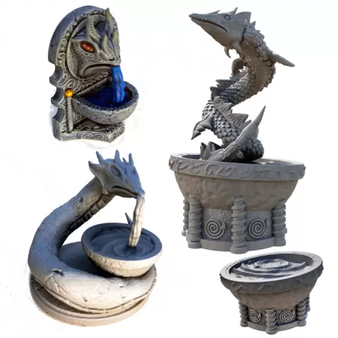 Sea Serpent Water Fountains and Statues Fantasy Tabletop Miniatures by Lex Addams
