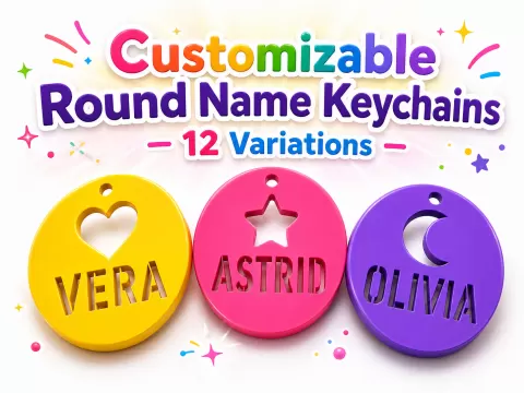 Customizable Round Name Keychains – 12 Variations