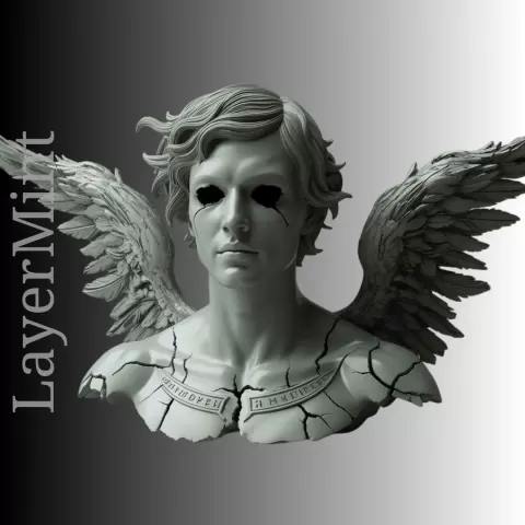 Angel Warrior Bust with Wings - 3D Printable STL Statue - LayerMint