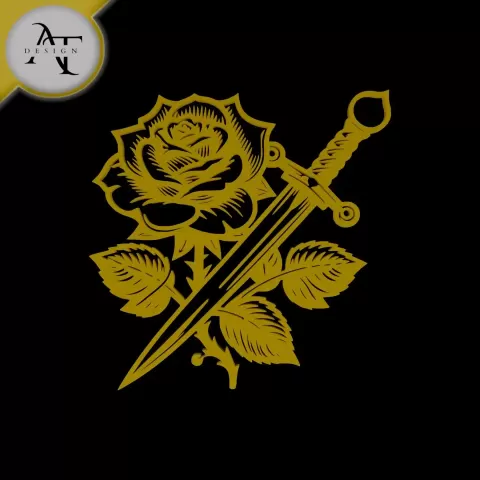 Sword with rose - Silhouette - 2D Wall Art Decor - Apex Trace