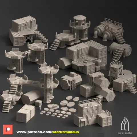 Kyhlden. Hive City Docks. 3D Printing Designs Bundle. Futuristic / Containers / Platforms / Scifi Buildings. Terrain and Scenery for Wargames by Sacrusmundus