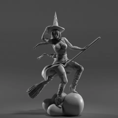 75mm Witch Pinup Miniature – Sexy Halloween Broomstick STL by Medusa Miniatures