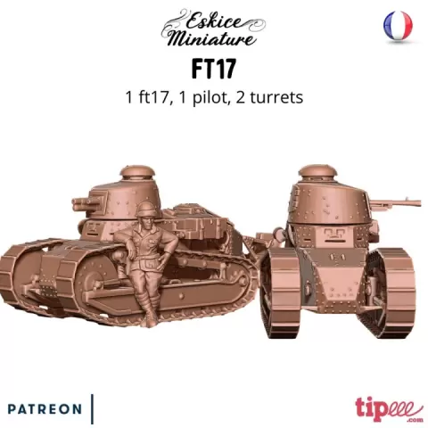 FT17 with 2 turrets & pilot - French army WW2 - 28mm for wargame by Eskice Miniature - Aron