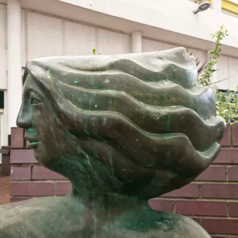 Head of Monmouth Walk sculpture in Cwmbran, South Wales, UK by Andrew Thomas