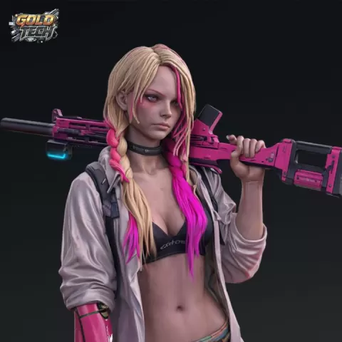 Paola - Cyberpunk Girl STL Figure (120mm & 32mm) by GoldTech