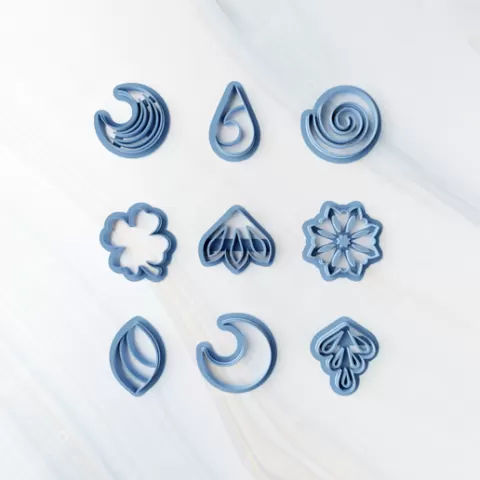 Set of 09 Detailed Embossing Floral and Shapes Cutters for Clay