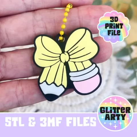 Pencil Bow Keychain/Earrings |Bag Tag| Teacher Appreciation Gift | *STL & 3MF files*|Back to School Gifts