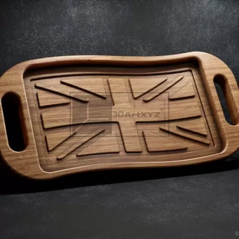 UK Wavy Flag Tray With Handles - CNC Files for Wood (svg, dxf, eps, ai, pdf)