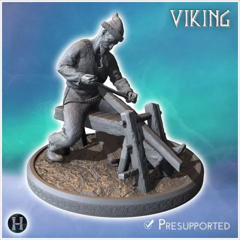 Viking carpenter working with wood tools on a detailed bench, wearing traditional clothing (34) - North Northern Norse Nordic Saga 28mm 15mm Medieval Dark Age by Hartolia Miniatures