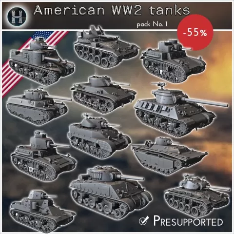 US American WW2 tanks pack No. 1 - USA US Army Western Front Normandy Africa Bulge WWII D-Day by Hartolia Miniatures