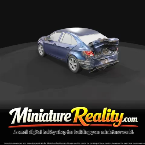family sedan (2010s–2020s) — wrecked, collision damage - HO 1:87 Master STL (print at any scale)