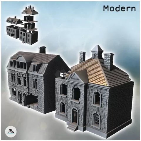 Set of Two Ruined Norman Village Buildings (3) - miniatures - Hartolia Miniatures