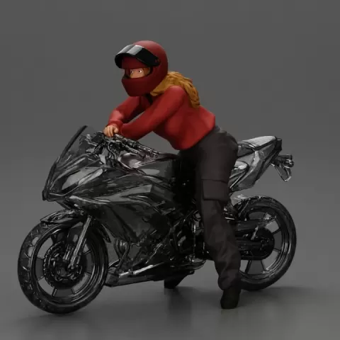 motorcyclist woman in helmet and hoodie sitting on motorcycle by 3DGeschaft Miniatures Figures