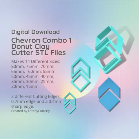 Chevron Combo 1 Clay Cutter - Geometric Digital File Download- 14 sizes and 2 Cutter Versions Earrings, Pendant, Barrette