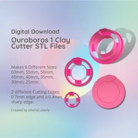 Ouroboros Clay Cutter - Mystical Snake STL Digital File Download- 8 sizes and 2 Cutter Versions Earrings, Pendant, Barrette