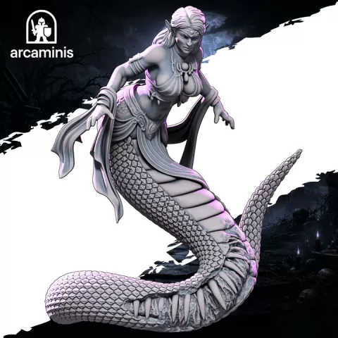 Ashveil Serpentress – Female Undead STL | 32mm 75mm 120mm Presupported Miniature by ArcaMinis