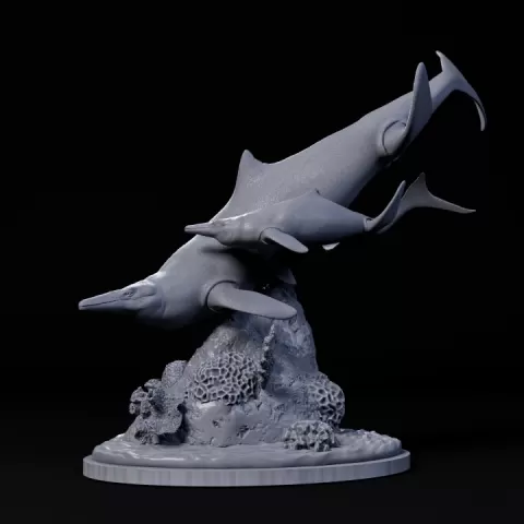 Megapterygius wakayamaensis mother and calf 1-35 scale pre-supported marine reptile by Dino and Dog