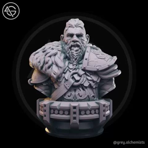 Miniature Bust - Dwarf Durnir the Stonefist, DnD Minis - Fantasy Character Bust for Painting 90mm Height - DnD STL (Pre-Supported) by Grey Alchemists